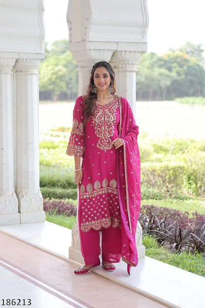 Premium Faux Blooming Kurti with Pant &amp; Dupatta Set