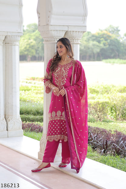 Premium Faux Blooming Kurti with Pant &amp; Dupatta Set