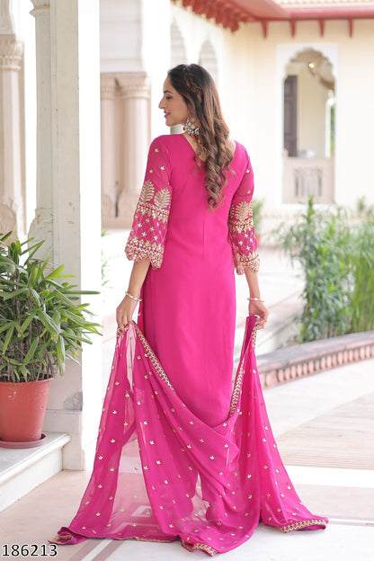 Premium Faux Blooming Kurti with Pant &amp; Dupatta Set