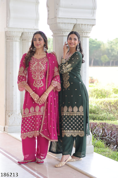 Premium Faux Blooming Kurti with Pant &amp; Dupatta Set