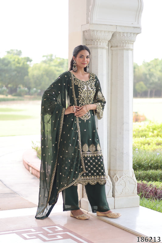 Premium Faux Blooming Kurti with Pant &amp; Dupatta Set