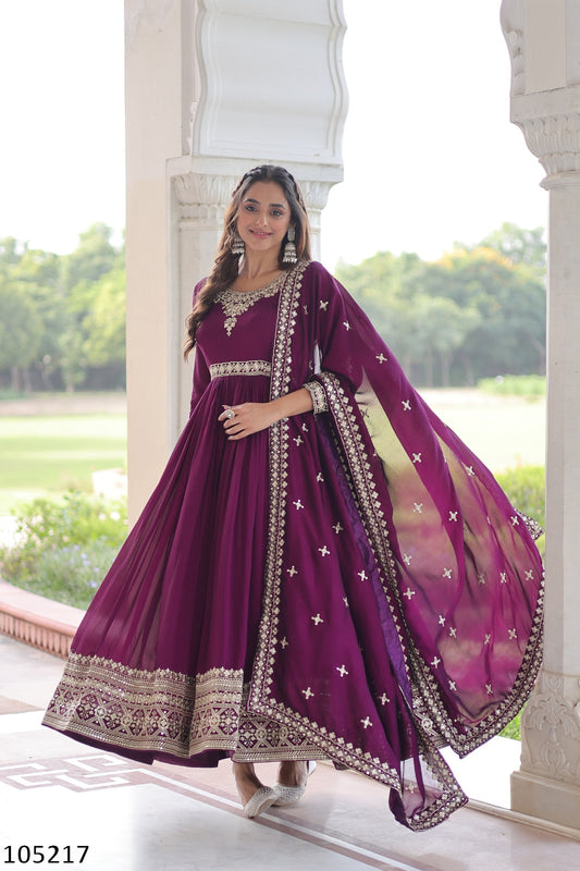 Vichitra Silk Sequins Embroidered Gown with Dupatta – 2025 Collection
