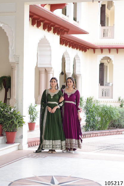 Vichitra Silk Sequins Embroidered Gown with Dupatta – 2025 Collection