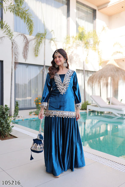 EID SPECIAL 2026 Dresses : Premium Velvet Wear READYMADE TOP–PALAZZO WITH BATWA SET