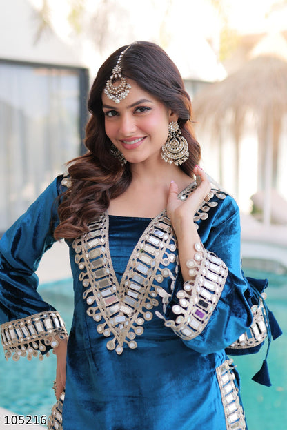 EID SPECIAL 2026 Dresses : Premium Velvet Wear READYMADE TOP–PALAZZO WITH BATWA SET