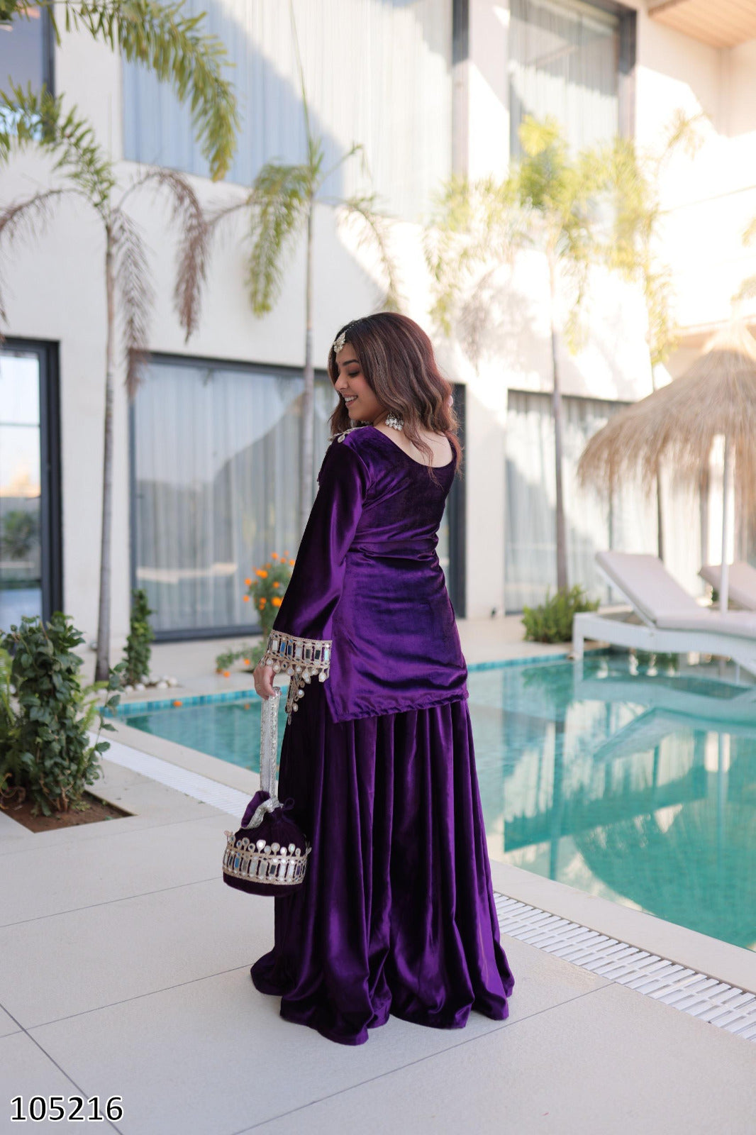 EID SPECIAL 2026 Dresses : Premium Velvet Wear READYMADE TOP–PALAZZO WITH BATWA SET