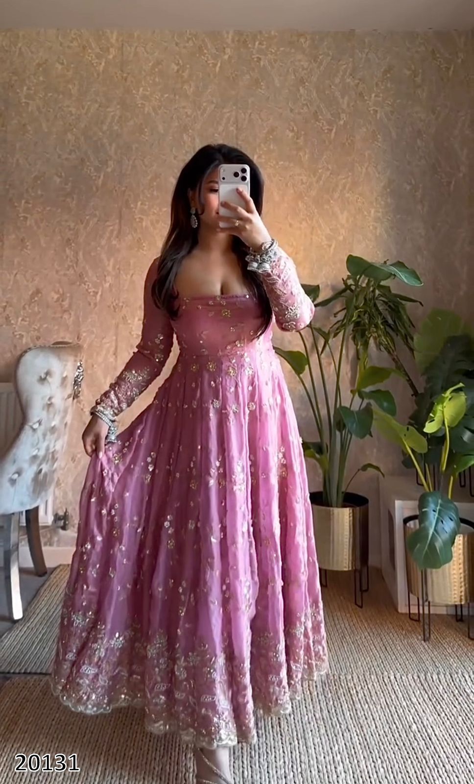 Designer Party Wear Fandy Silk Gown Set with Dupatta &amp; Pant