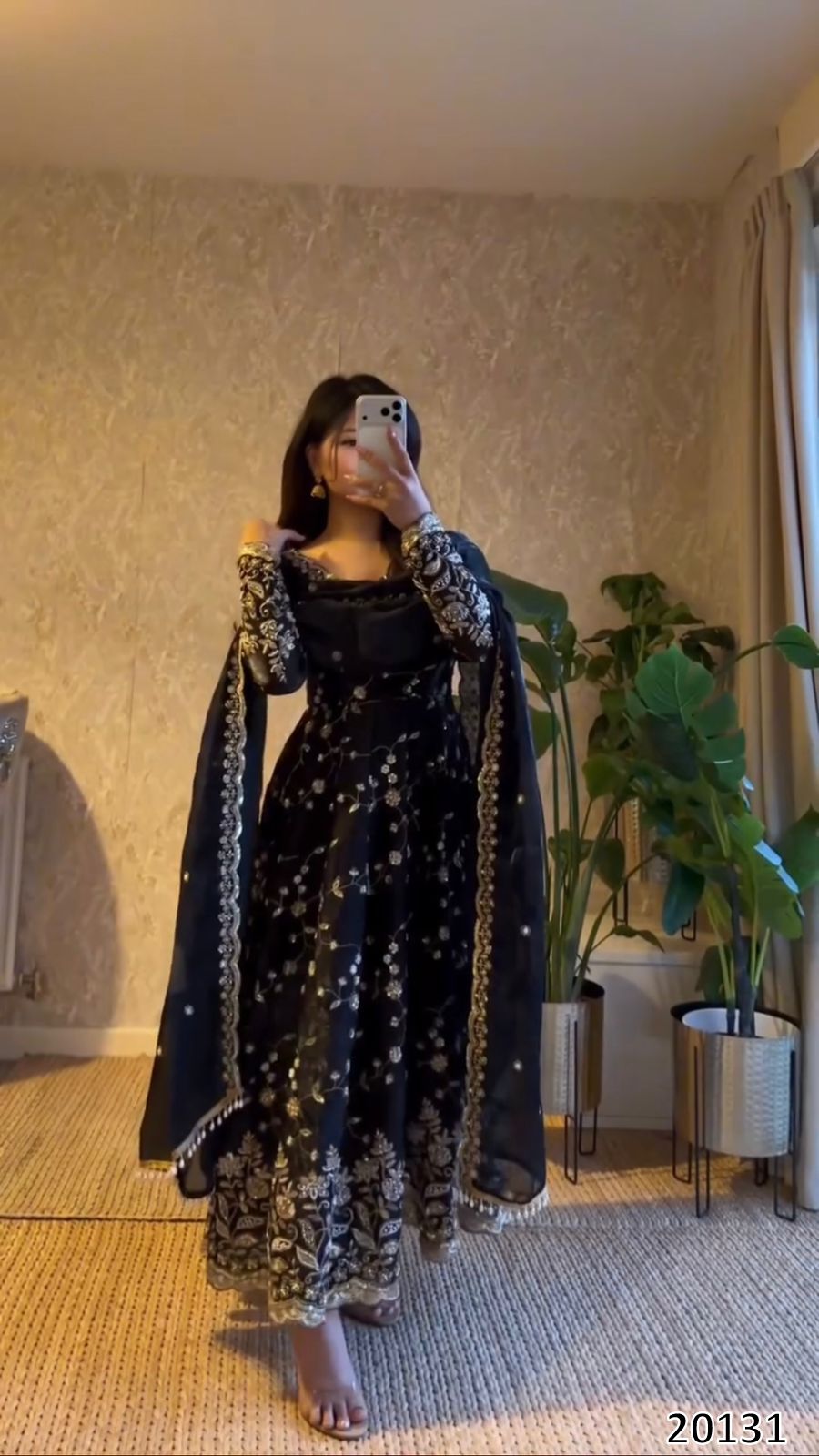 Designer Party Wear Fandy Silk Gown Set with Dupatta &amp; Pant