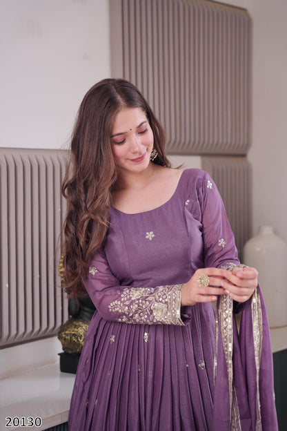 Designer Party Wear Diamond Silk Gown with Embroidered Dupatta