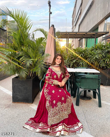 Designer Fox Georgette Top Palazzo Set with Dupatta