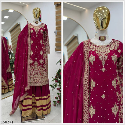 Designer Fox Georgette Top Palazzo Set with Dupatta