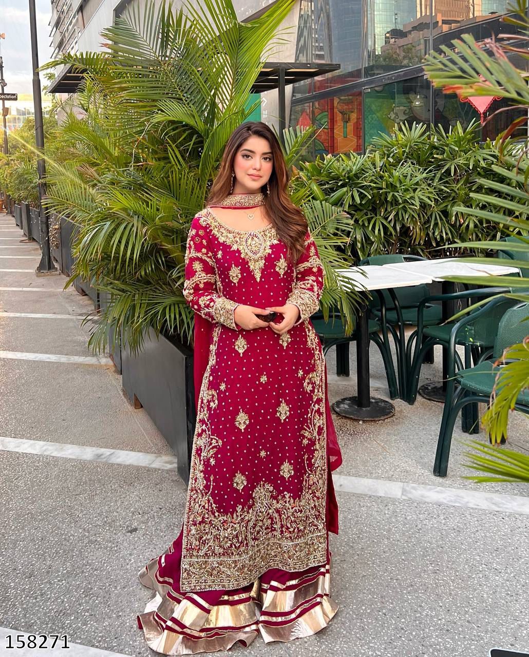 Designer Fox Georgette Top Palazzo Set with Dupatta