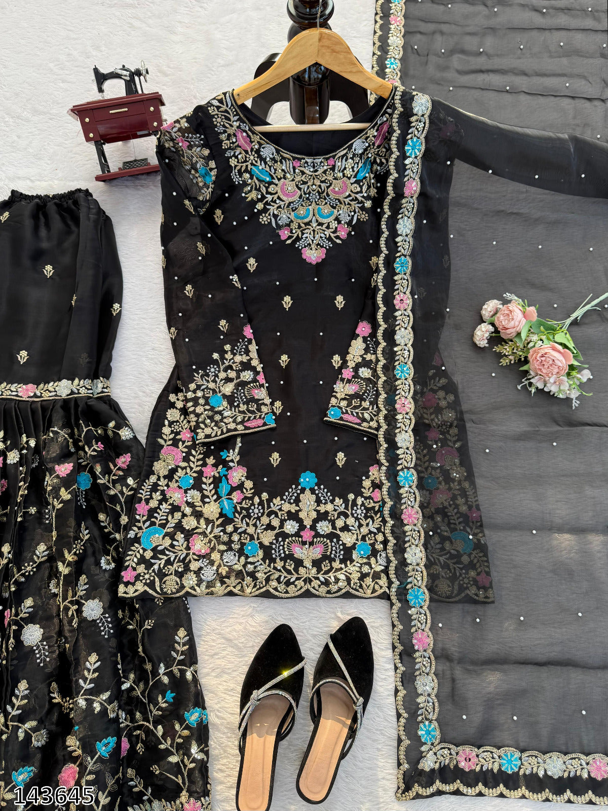 Premium JMC Silk Anarkali Sharara Set with Dupatta | Heavy Thread & Sequence Embroidery