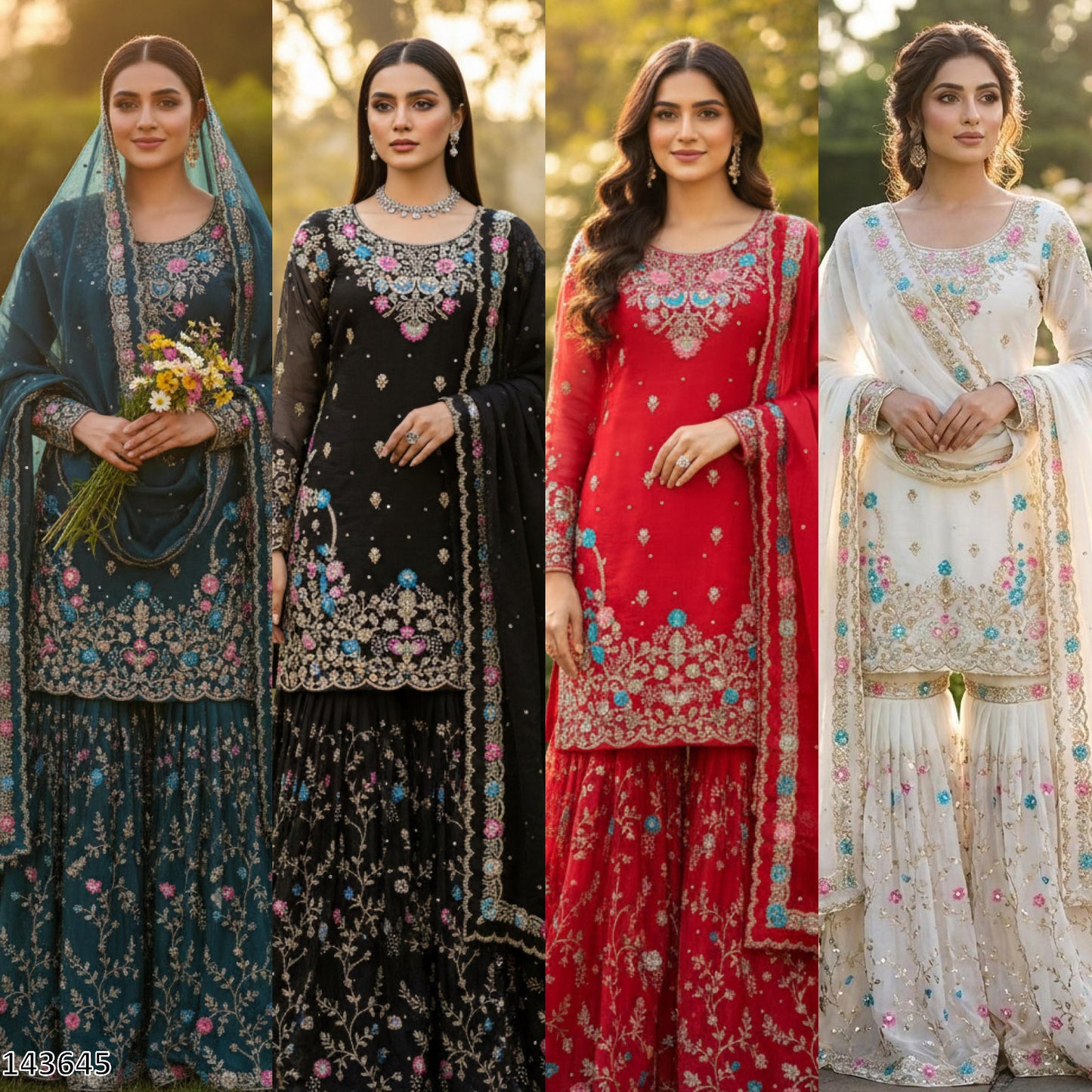 Premium JMC Silk Anarkali Sharara Set with Dupatta | Heavy Thread & Sequence Embroidery