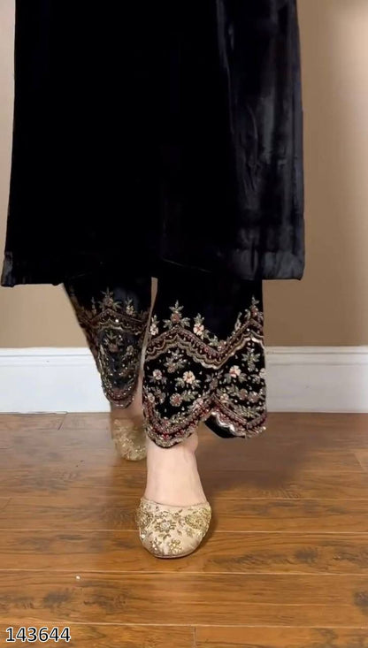 Luxury Viscos Velvet Top & Pant Set with Elegant Thread & Sequence Work