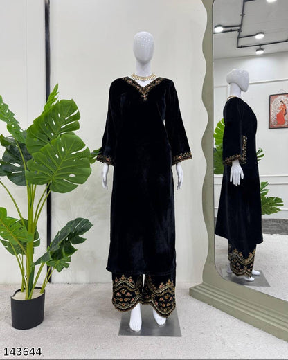 Luxury Viscos Velvet Top & Pant Set with Elegant Thread & Sequence Work