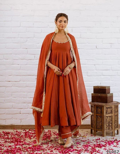 Vichitra Silk Beads Work Anarkali Gown Set with Dupatta | Premium Ready-to-Wear