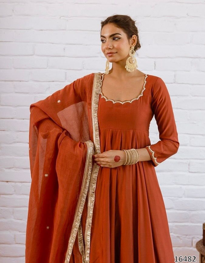 Vichitra Silk Beads Work Anarkali Gown Set with Dupatta | Premium Ready-to-Wear