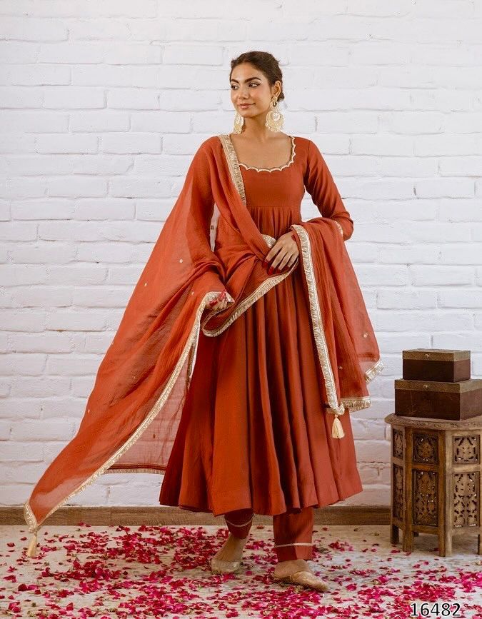 Vichitra Silk Beads Work Anarkali Gown Set with Dupatta | Premium Ready-to-Wear