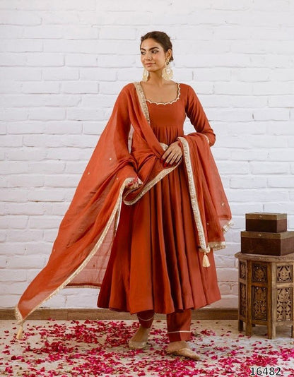 Vichitra Silk Beads Work Anarkali Gown Set with Dupatta | Premium Ready-to-Wear