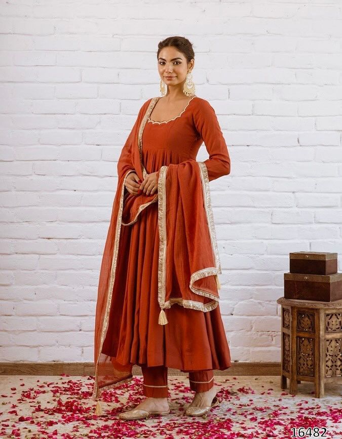 Vichitra Silk Beads Work Anarkali Gown Set with Dupatta | Premium Ready-to-Wear