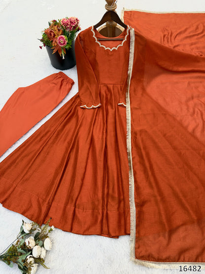 Vichitra Silk Beads Work Anarkali Gown Set with Dupatta | Premium Ready-to-Wear