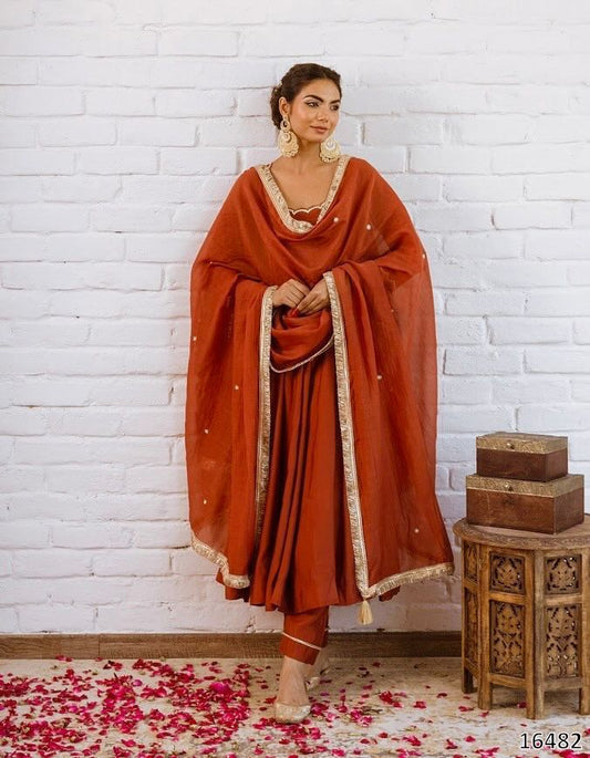 Vichitra Silk Beads Work Anarkali Gown Set with Dupatta | Premium Ready-to-Wear
