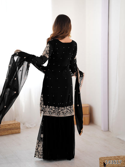 Premium Faux Georgette Sharara Set with Pearl &amp; Cording Dori Work | Designer Boutique Wear