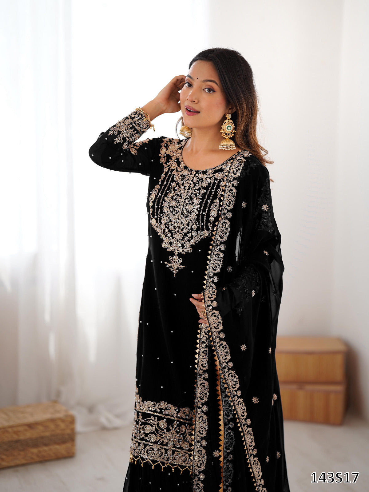 Premium Faux Georgette Sharara Set with Pearl &amp; Cording Dori Work | Designer Boutique Wear