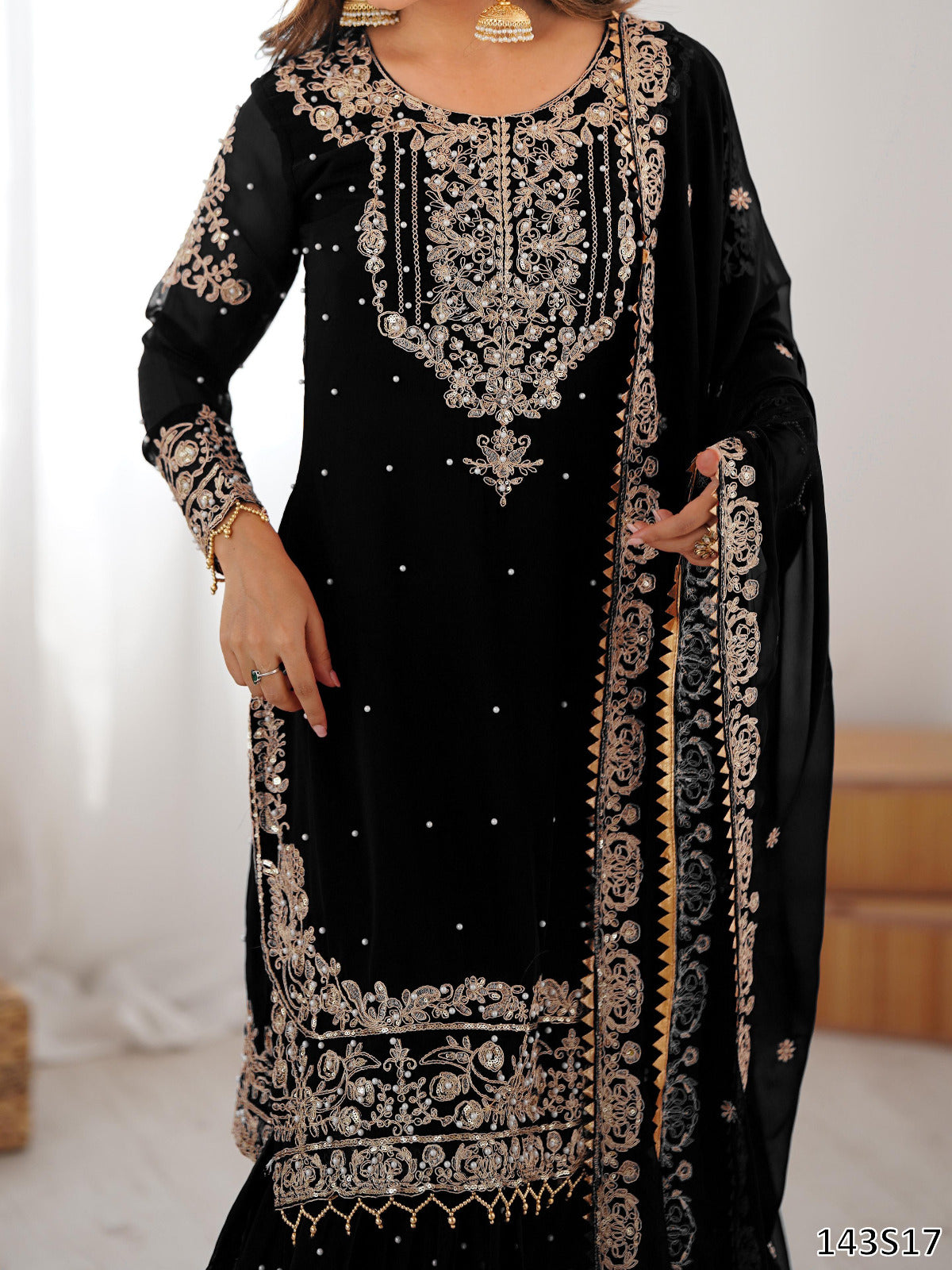Premium Faux Georgette Sharara Set with Pearl &amp; Cording Dori Work | Designer Boutique Wear