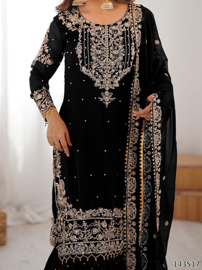 Premium Faux Georgette Sharara Set with Pearl &amp; Cording Dori Work | Designer Boutique Wear