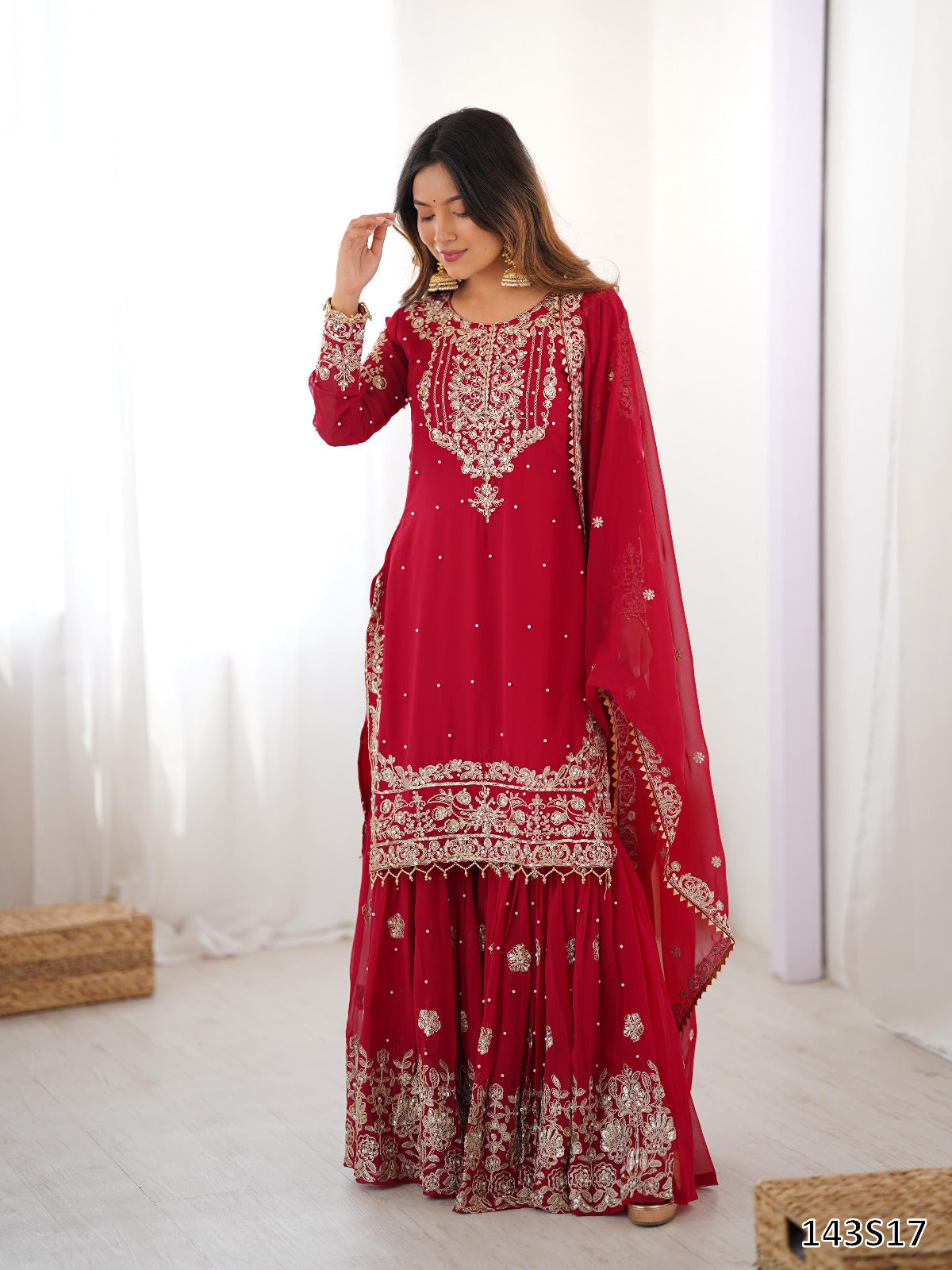 Premium Faux Georgette Sharara Set with Pearl &amp; Cording Dori Work | Designer Boutique Wear