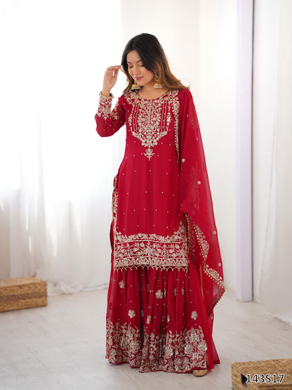 Premium Faux Georgette Sharara Set with Pearl &amp; Cording Dori Work | Designer Boutique Wear