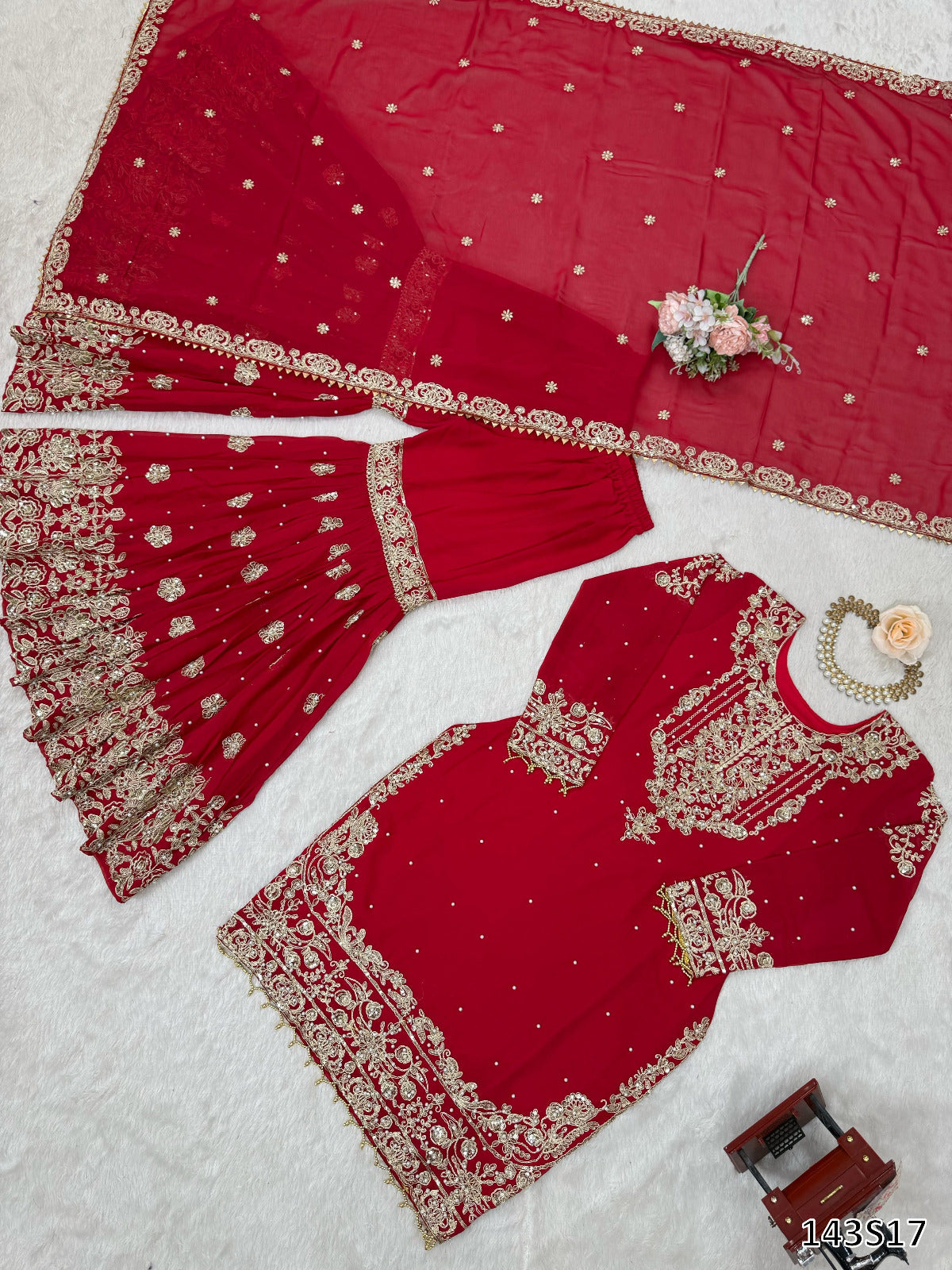 Premium Faux Georgette Sharara Set with Pearl &amp; Cording Dori Work | Designer Boutique Wear