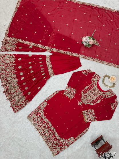 Premium Faux Georgette Sharara Set with Pearl &amp; Cording Dori Work | Designer Boutique Wear