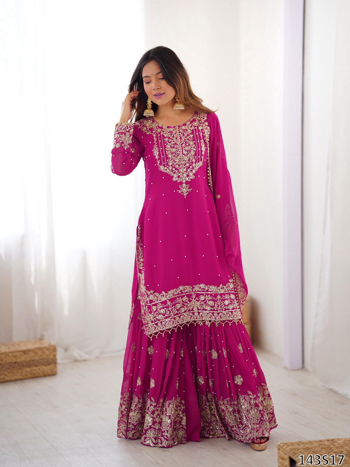 Premium Faux Georgette Sharara Set with Pearl &amp; Cording Dori Work | Designer Boutique Wear