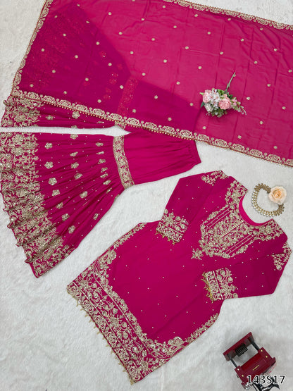 Premium Faux Georgette Sharara Set with Pearl &amp; Cording Dori Work | Designer Boutique Wear