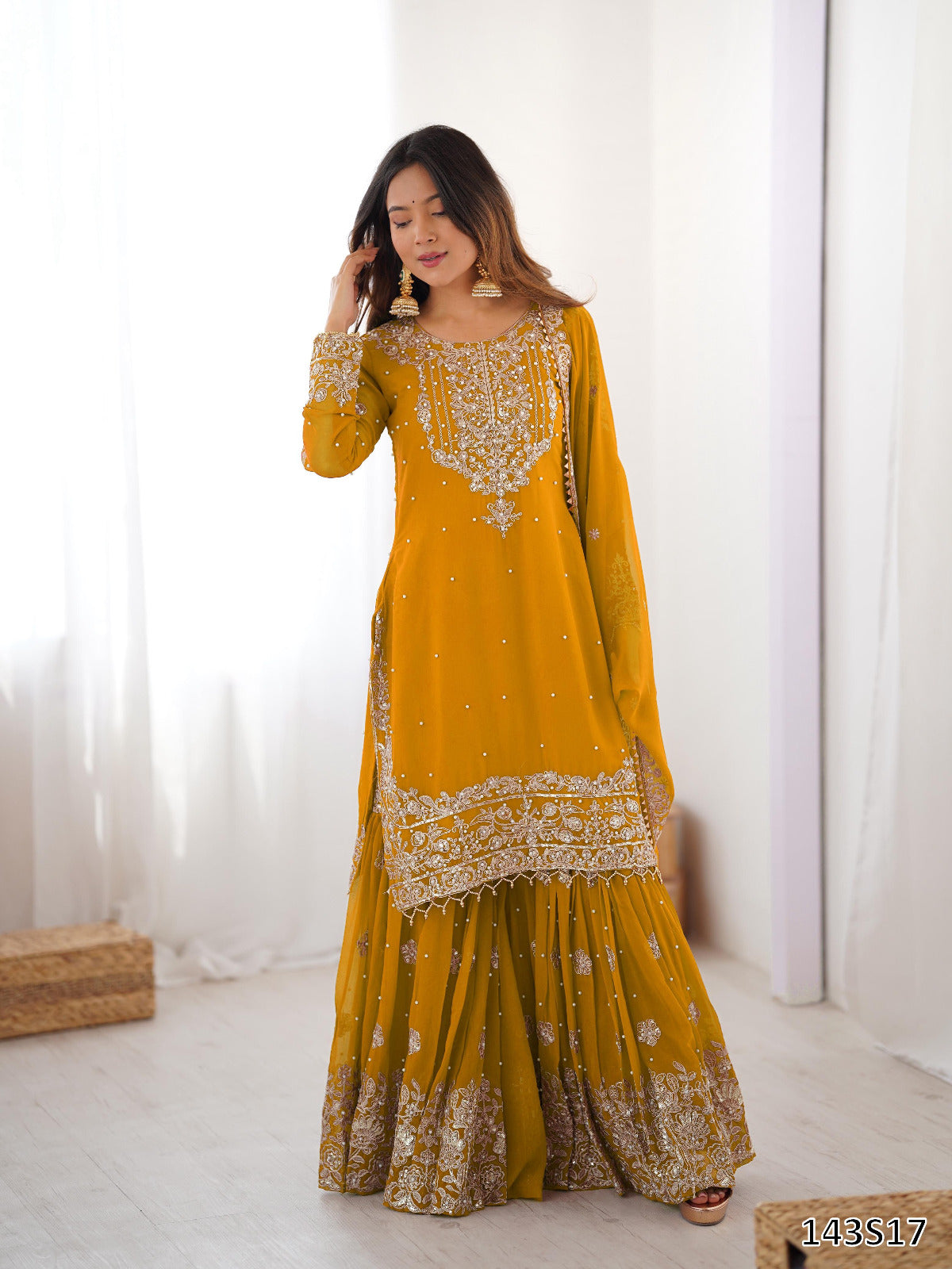 Premium Faux Georgette Sharara Set with Pearl &amp; Cording Dori Work | Designer Boutique Wear