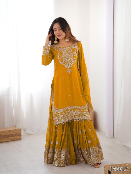 Premium Faux Georgette Sharara Set with Pearl &amp; Cording Dori Work | Designer Boutique Wear