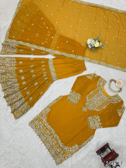 Premium Faux Georgette Sharara Set with Pearl &amp; Cording Dori Work | Designer Boutique Wear