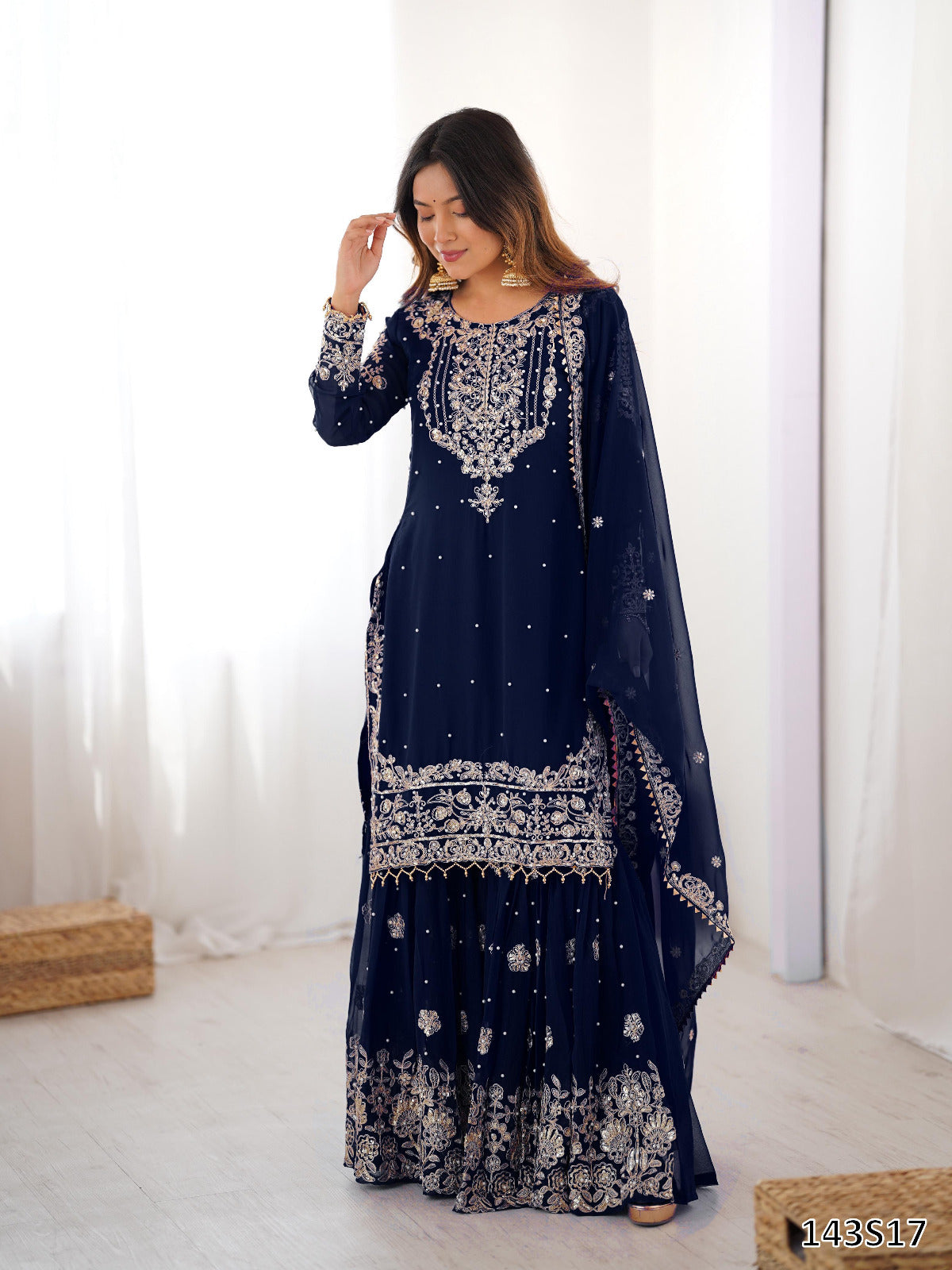 Premium Faux Georgette Sharara Set with Pearl &amp; Cording Dori Work | Designer Boutique Wear