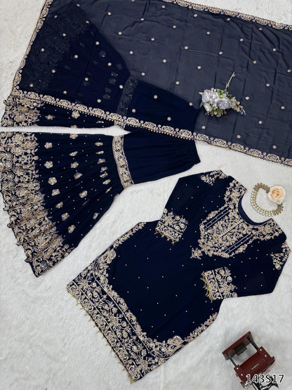 Premium Faux Georgette Sharara Set with Pearl &amp; Cording Dori Work | Designer Boutique Wear