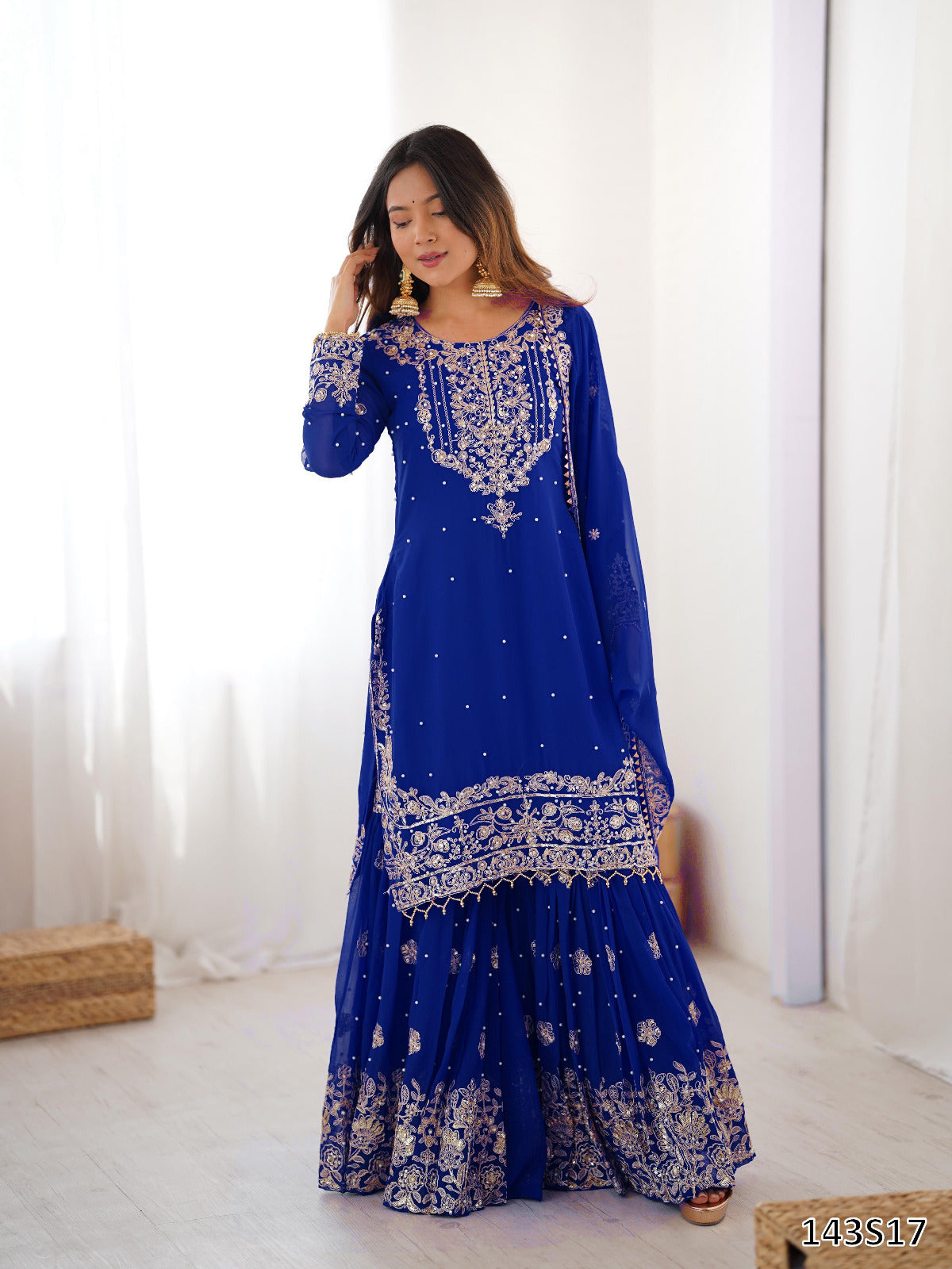 Premium Faux Georgette Sharara Set with Pearl &amp; Cording Dori Work | Designer Boutique Wear