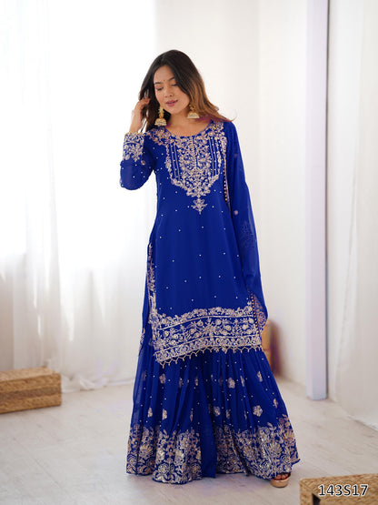Premium Faux Georgette Sharara Set with Pearl &amp; Cording Dori Work | Designer Boutique Wear