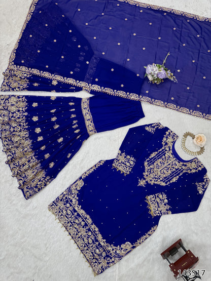 Premium Faux Georgette Sharara Set with Pearl &amp; Cording Dori Work | Designer Boutique Wear