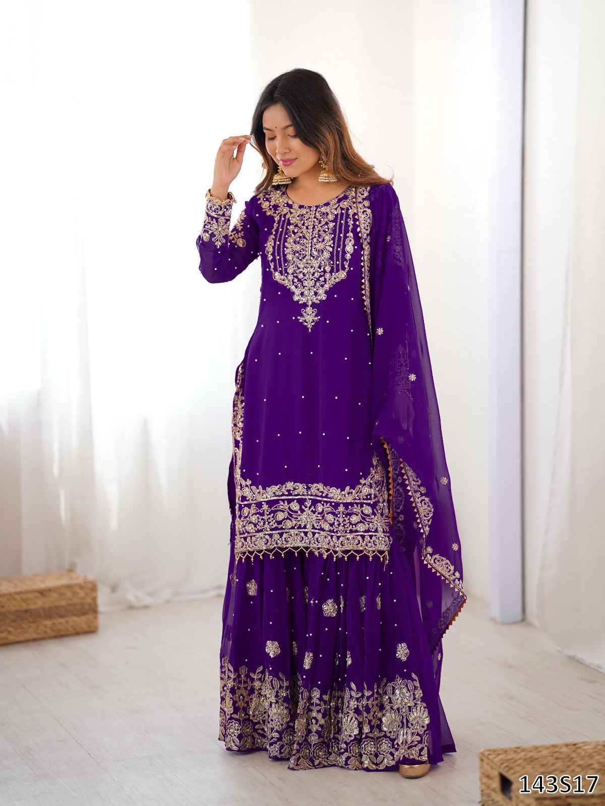 Premium Faux Georgette Sharara Set with Pearl &amp; Cording Dori Work | Designer Boutique Wear
