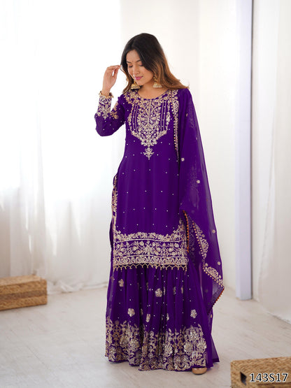 Premium Faux Georgette Sharara Set with Pearl &amp; Cording Dori Work | Designer Boutique Wear
