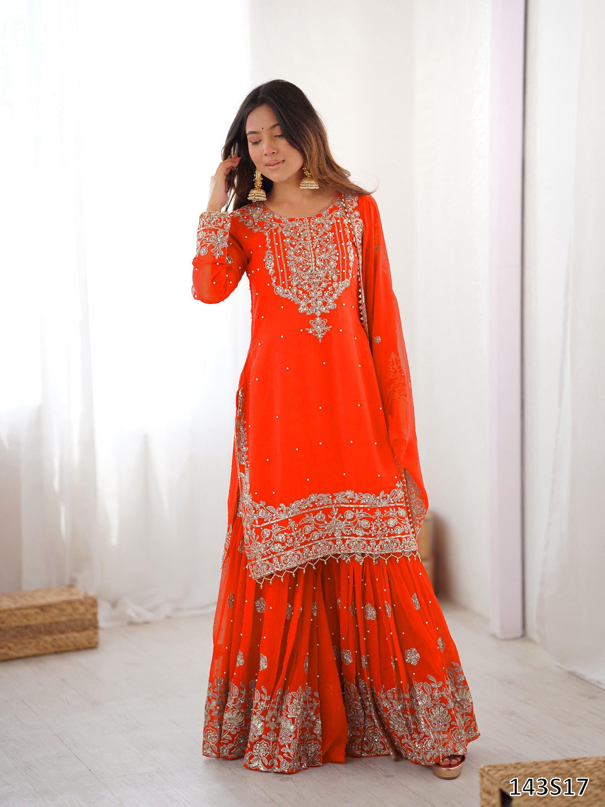 Premium Faux Georgette Sharara Set with Pearl &amp; Cording Dori Work | Designer Boutique Wear
