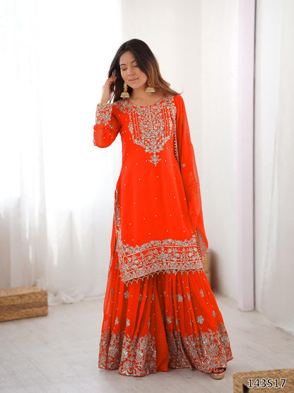 Premium Faux Georgette Sharara Set with Pearl &amp; Cording Dori Work | Designer Boutique Wear