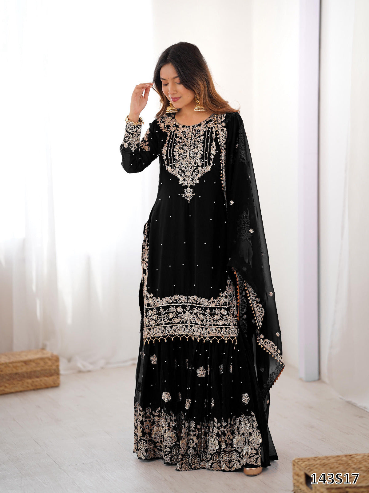Premium Faux Georgette Sharara Set with Pearl &amp; Cording Dori Work | Designer Boutique Wear